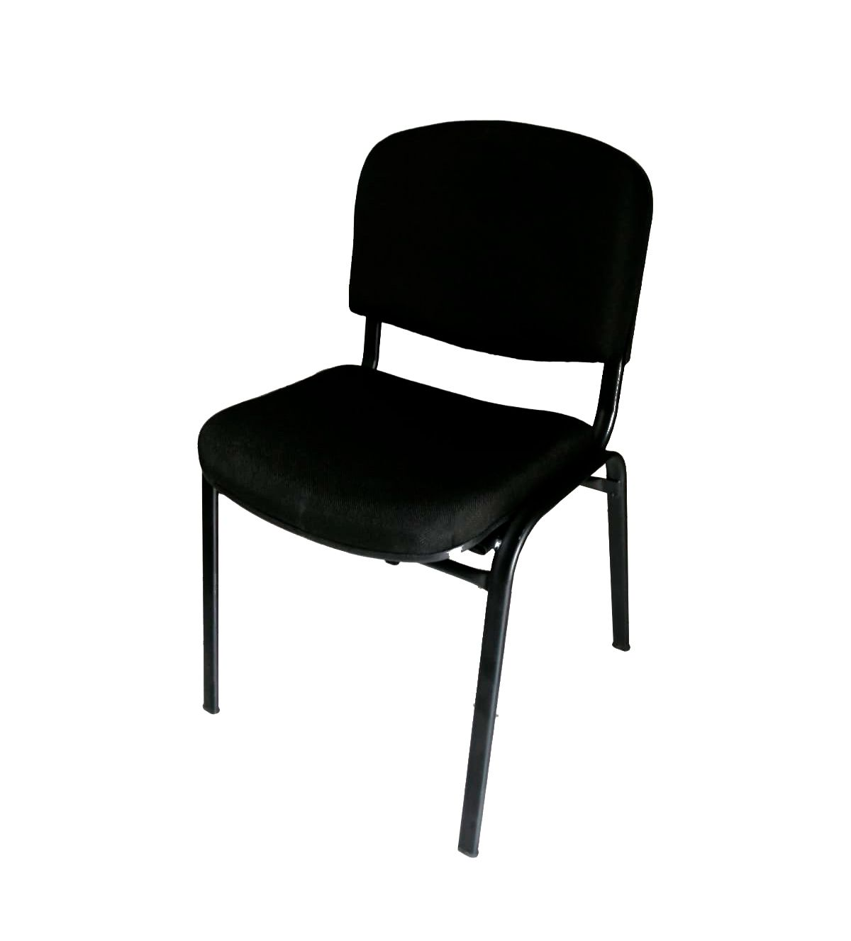 Silla de oficina negra con asiento y respaldo acolchados, estructura de metal.