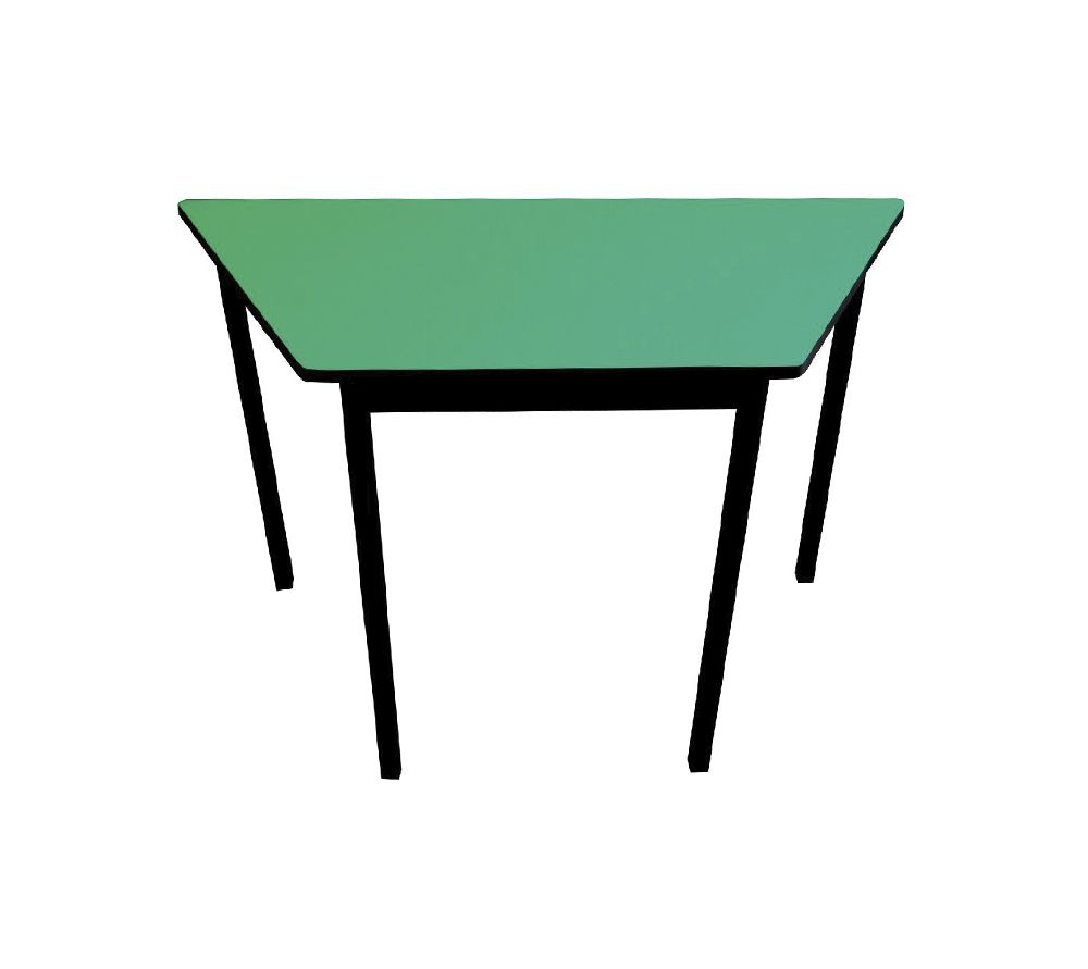 Mesa con tapa verde y patas negras, aislada sobre fondo blanco.