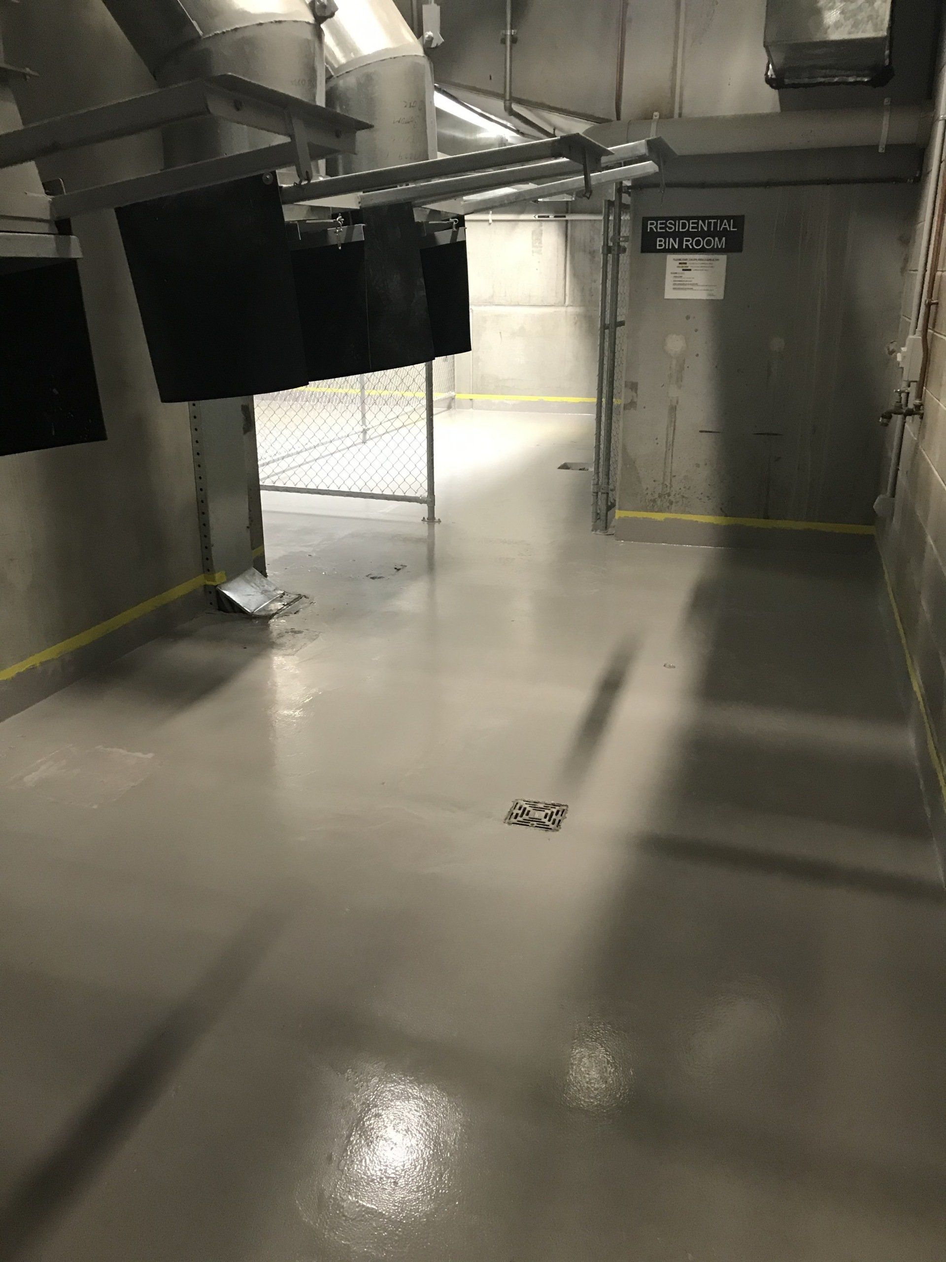Epoxy flooring in a bin room 
