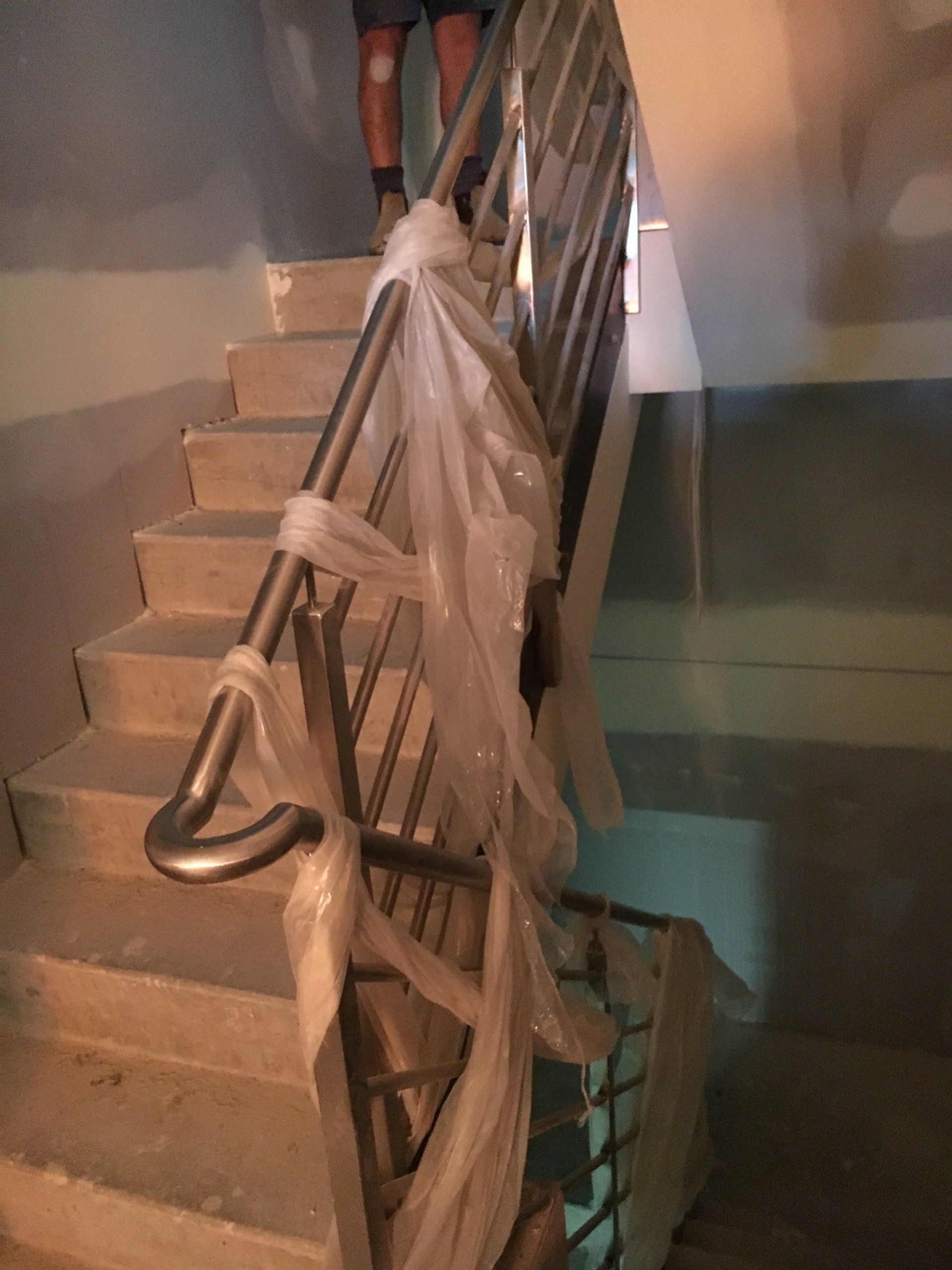 Stainless steel fire stair handrails with horizontal balustrade