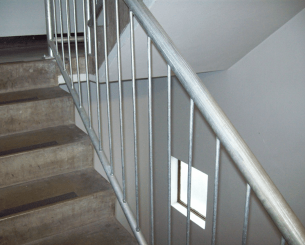 Galvanised balustrade fire stair panels with gaps no larger that 125mm as per code
