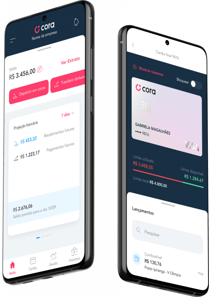 Dois telefones com um cartão de crédito na tela.