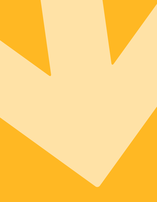 Abstract yellow and cream downward arrow icon on an orange background