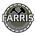 Logo for Farris Builders & Renovators with crossed hammers and text.