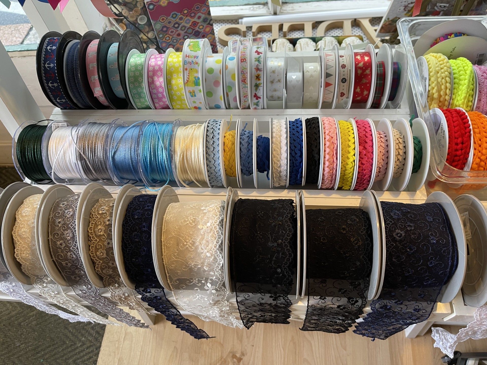 There are many different types of ribbons on display.