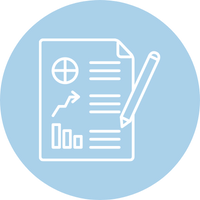 An icon of a person writing on a piece of paper with a pencil.