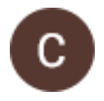 The letter c is in a brown circle on a white background.