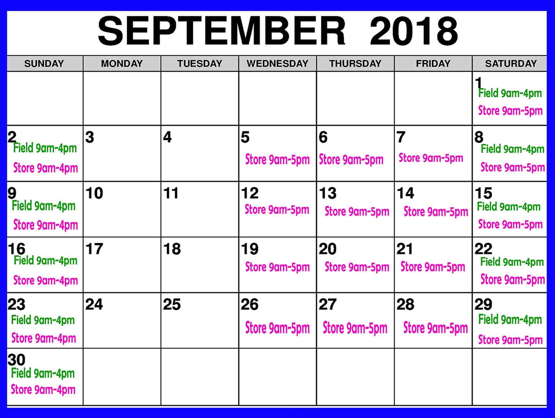 September 2018 Schedule