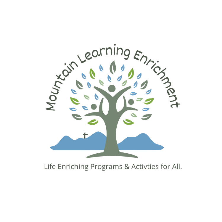 a logo for mountain learning enrichment life enriching programs and activities for all .