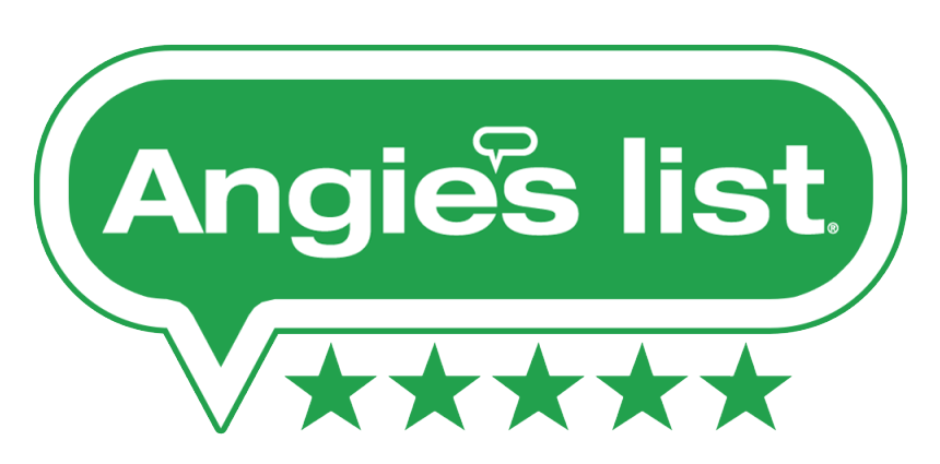 The angie 's list logo is a green speech bubble with five stars.