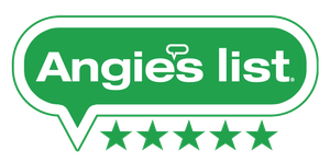 The angie 's list logo is a green speech bubble with five stars.