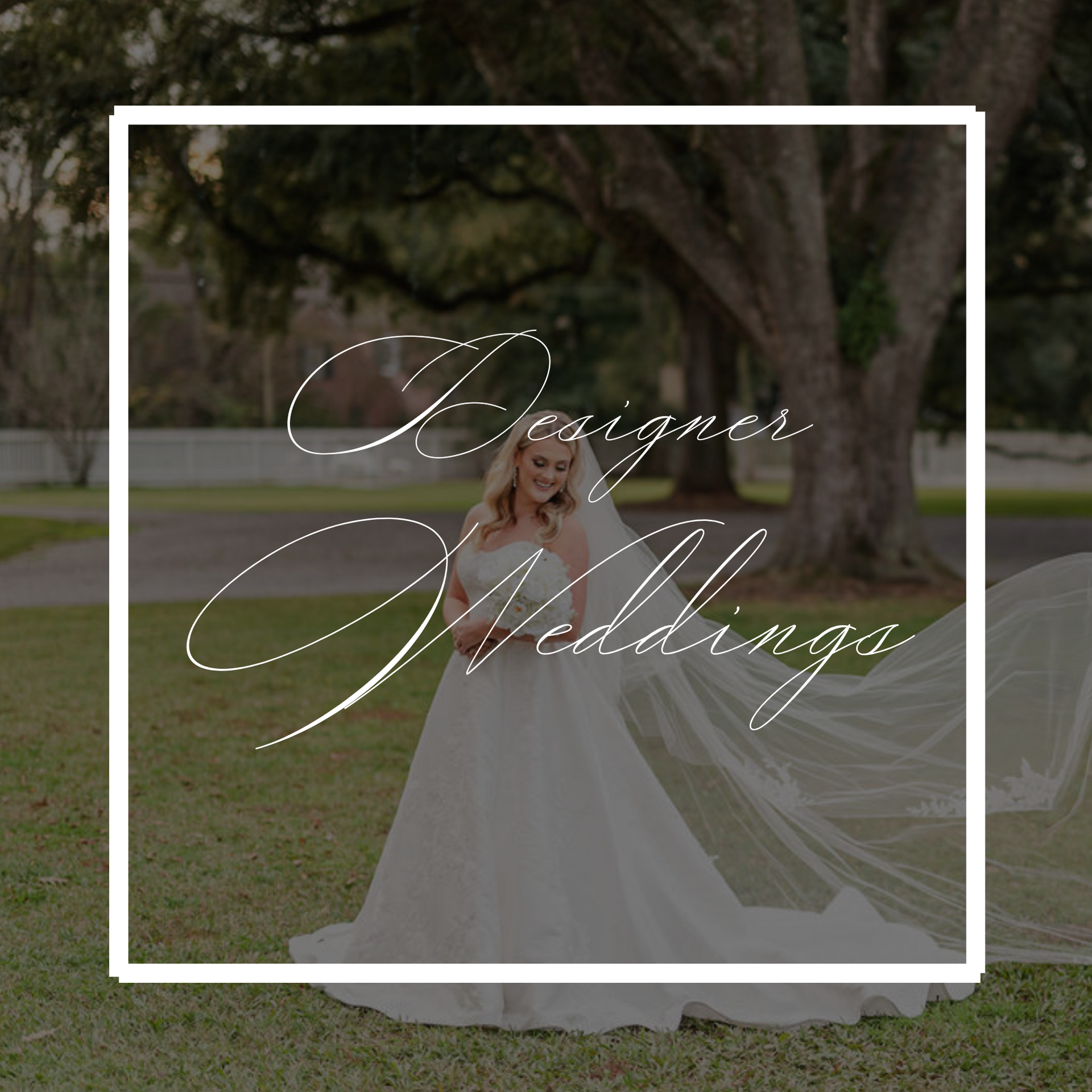 Bride in white dress with veil, text
