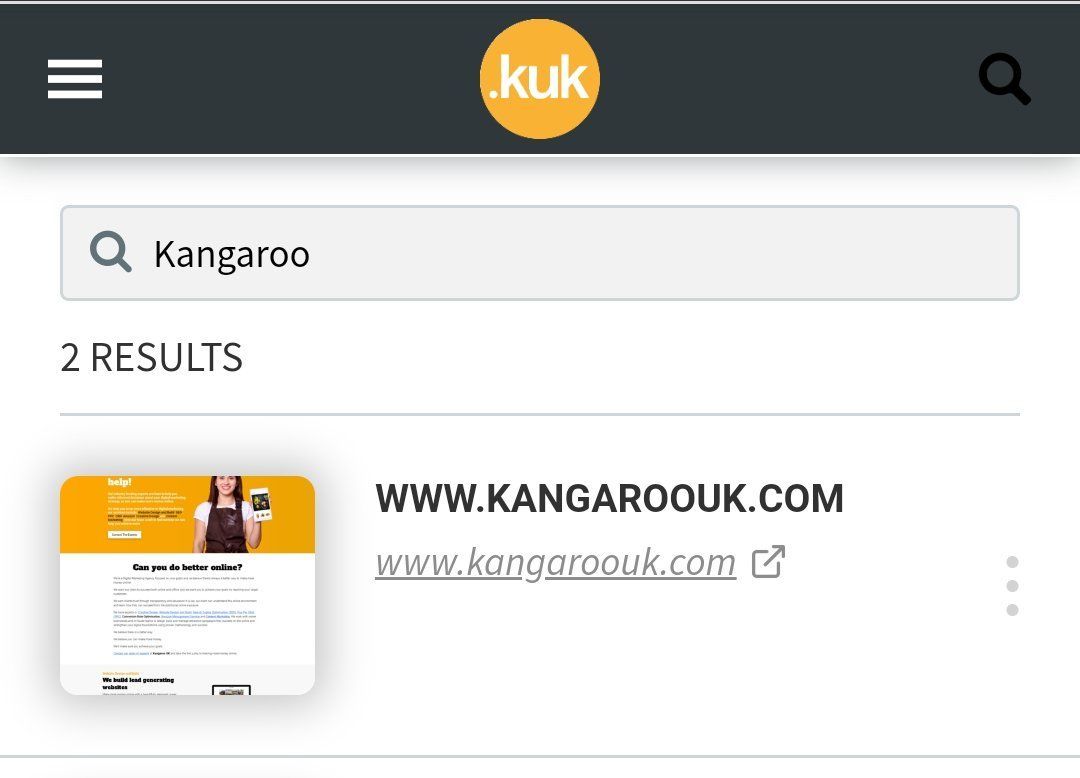 A screen shot of a website that says kangaroo on it