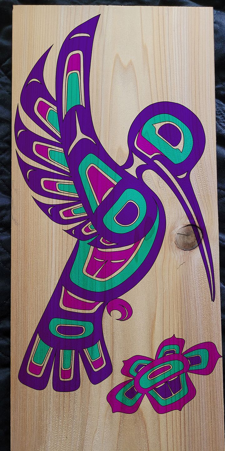 Formline Art Hummingbird on a cedar panel