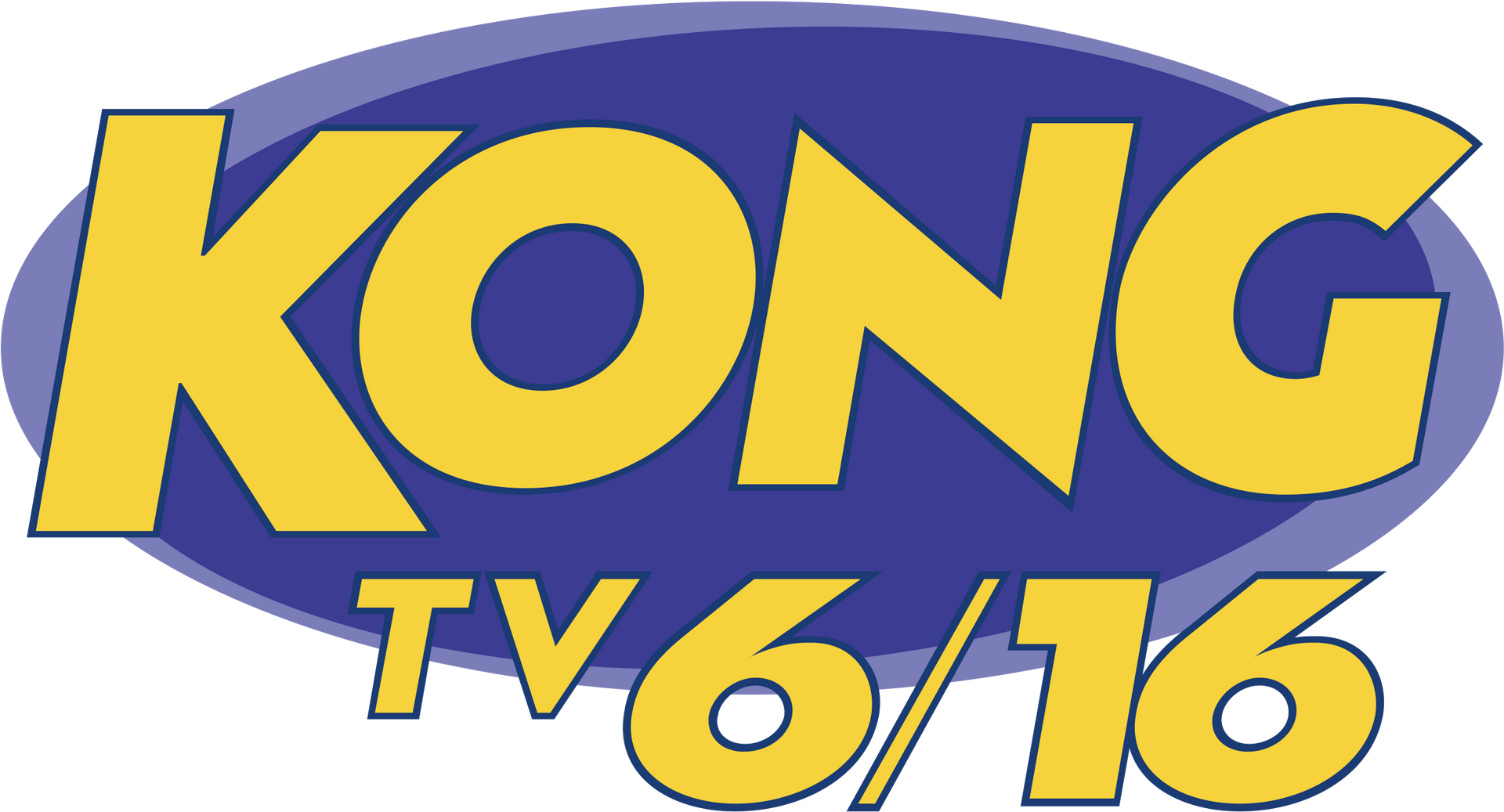 A blue and yellow logo for kong tv 6/16