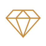 Contorno dorado de una forma de diamante sobre fondo blanco.