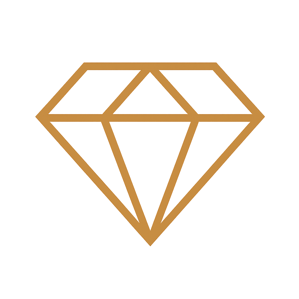 Contorno dorado de una forma de diamante sobre fondo blanco.