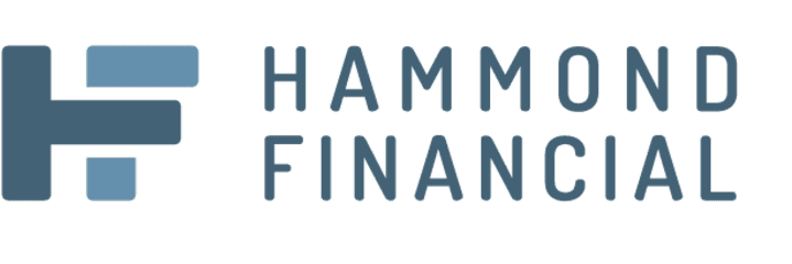 The hammond financial logo is blue and white and says hammond financial