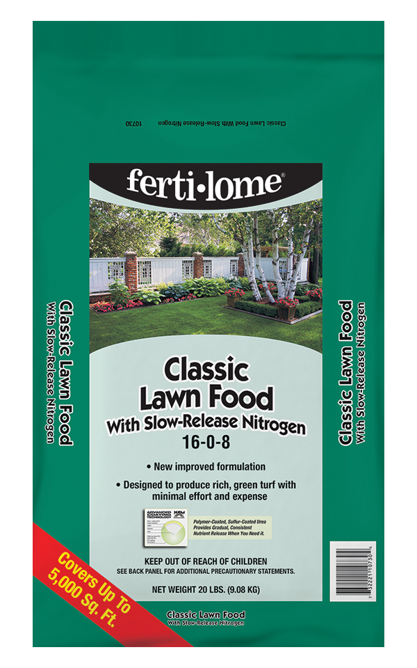 Ferti-lome Classic Lawn Food helps the production of rich green turf on your lawn.