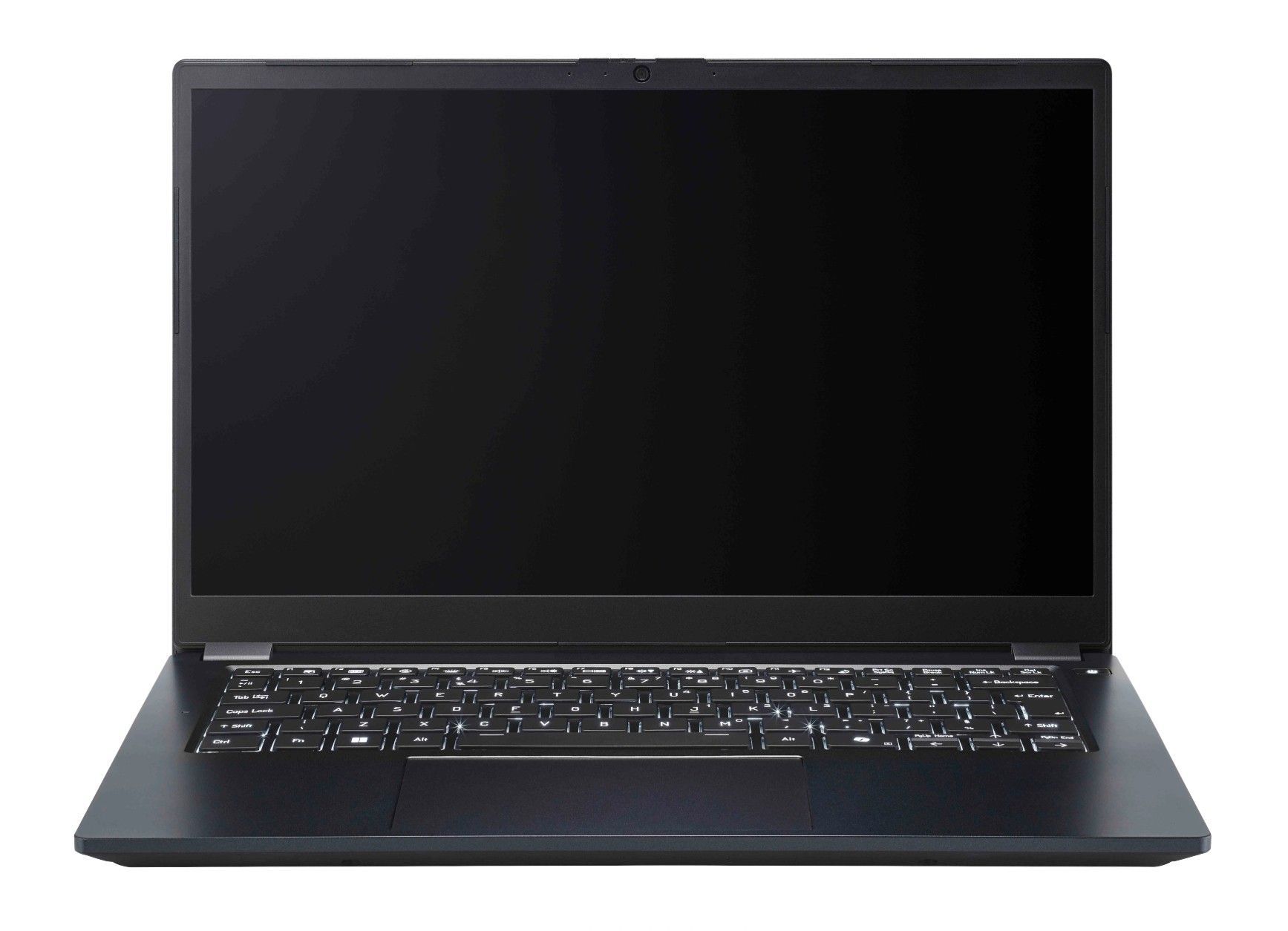 Een laptop met een zwart scherm en een wit toetsenbord