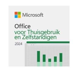 Het logo van Microsoft Office 2024 voor Thuis en Zakelijk met een groene staafgrafiek op een lichtgrijze achtergrond.