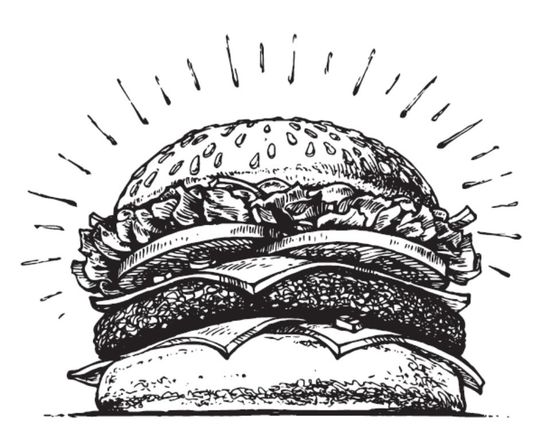disegno di hamburger in bianco e nero