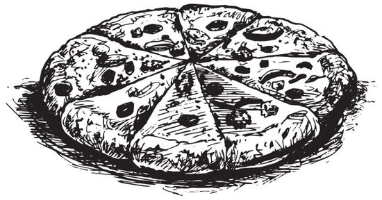 disegno di una pizza in bianco e nero