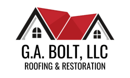 a logo for g.a. bolt roofing llc with a red roof