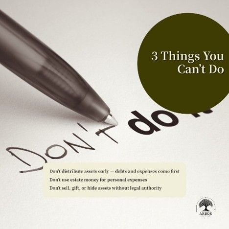 Close-up of a pen writing ‘Don’t’ with a list of probate restrictions and a green circle title.