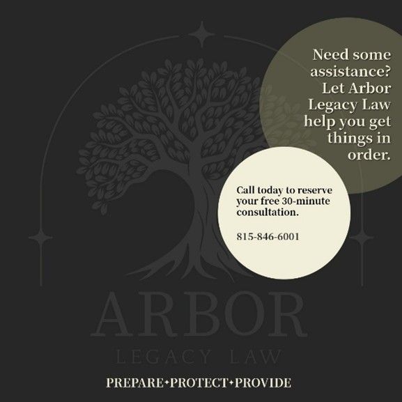 Dark Arbor Legacy Law graphic with tree logo and text offering a free 30-minute consultation.
