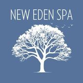 The logo for new eden spa shows a tree with birds flying around it.