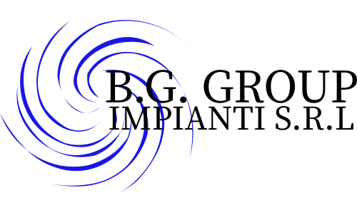 Un logo blu e bianco per bg group impianti srl