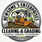 Newsome's Enterprises clearing and grading logo with bulldozer, house, and site preparation text