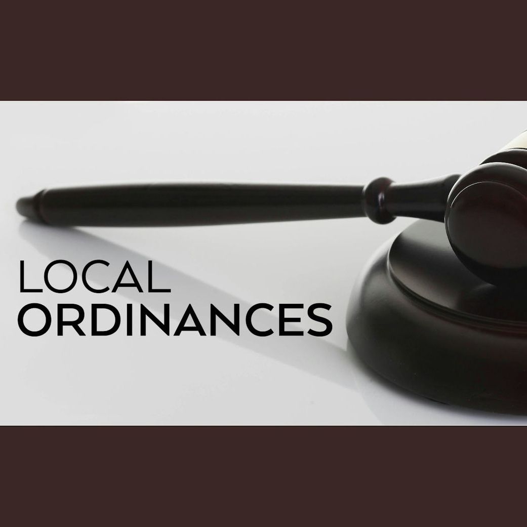 A judge 's gavel with the words local ordinances below it