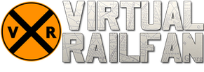 A logo for virtual railfan with a train crossing sign