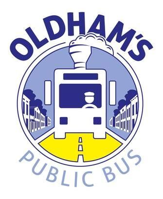 The logo for oldham 's public bus shows a bus on the road