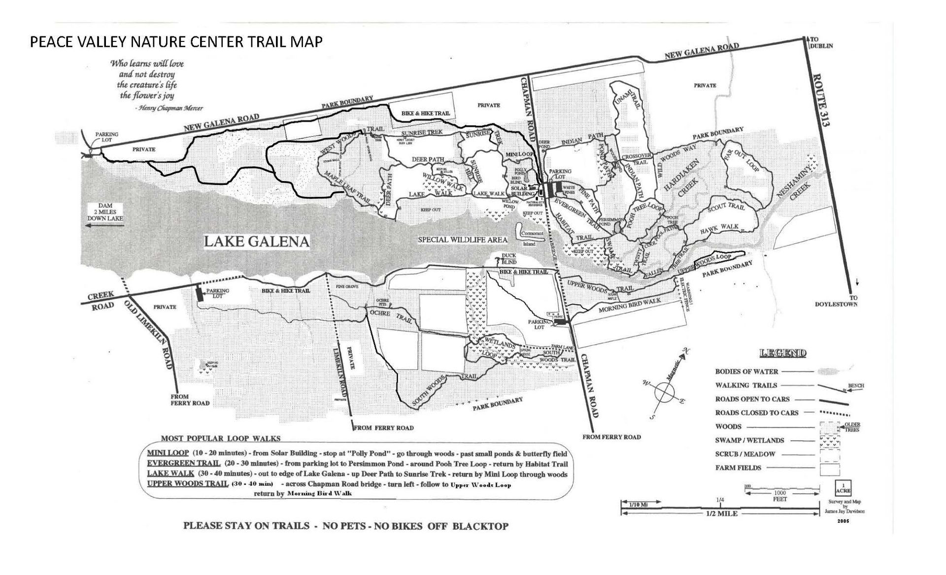 A black and white map of a park with a lake galena in the middle.
