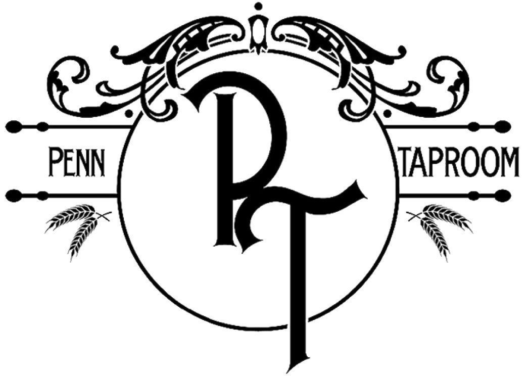 A black and white logo for penn taproom.