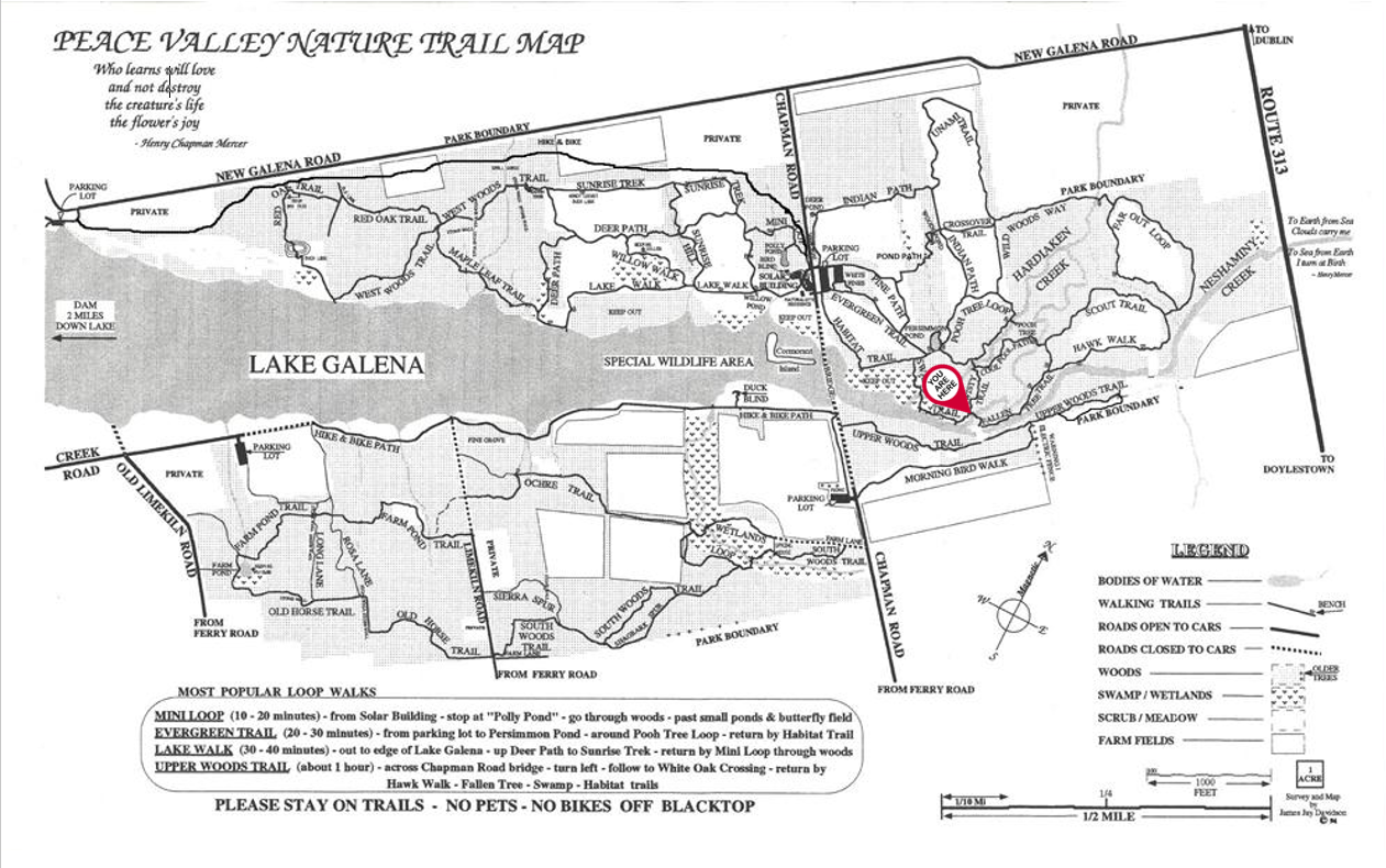 A black and white map of a lake with a red circle in the middle.