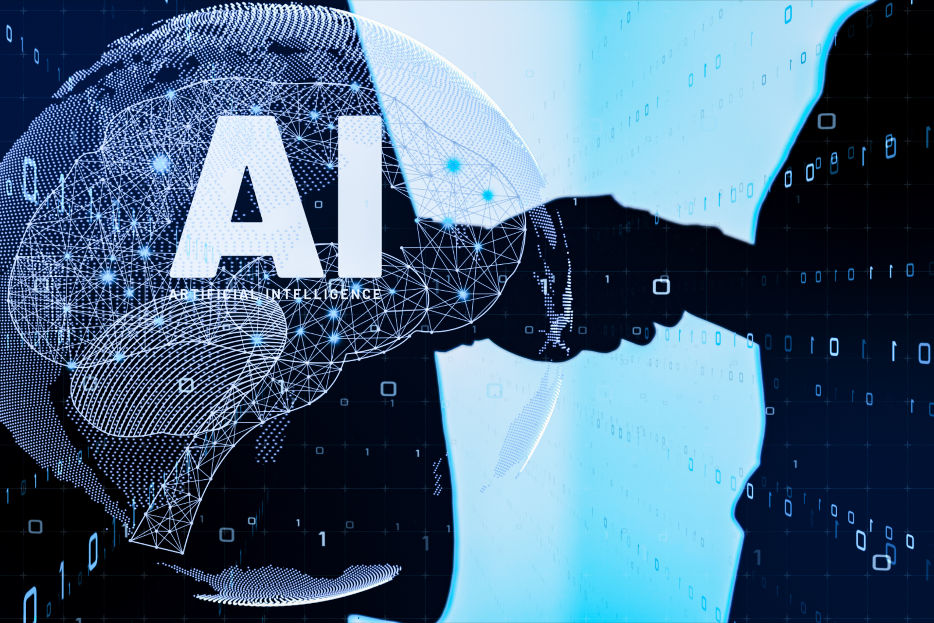 A person is pointing at a brain with the word ai on it.