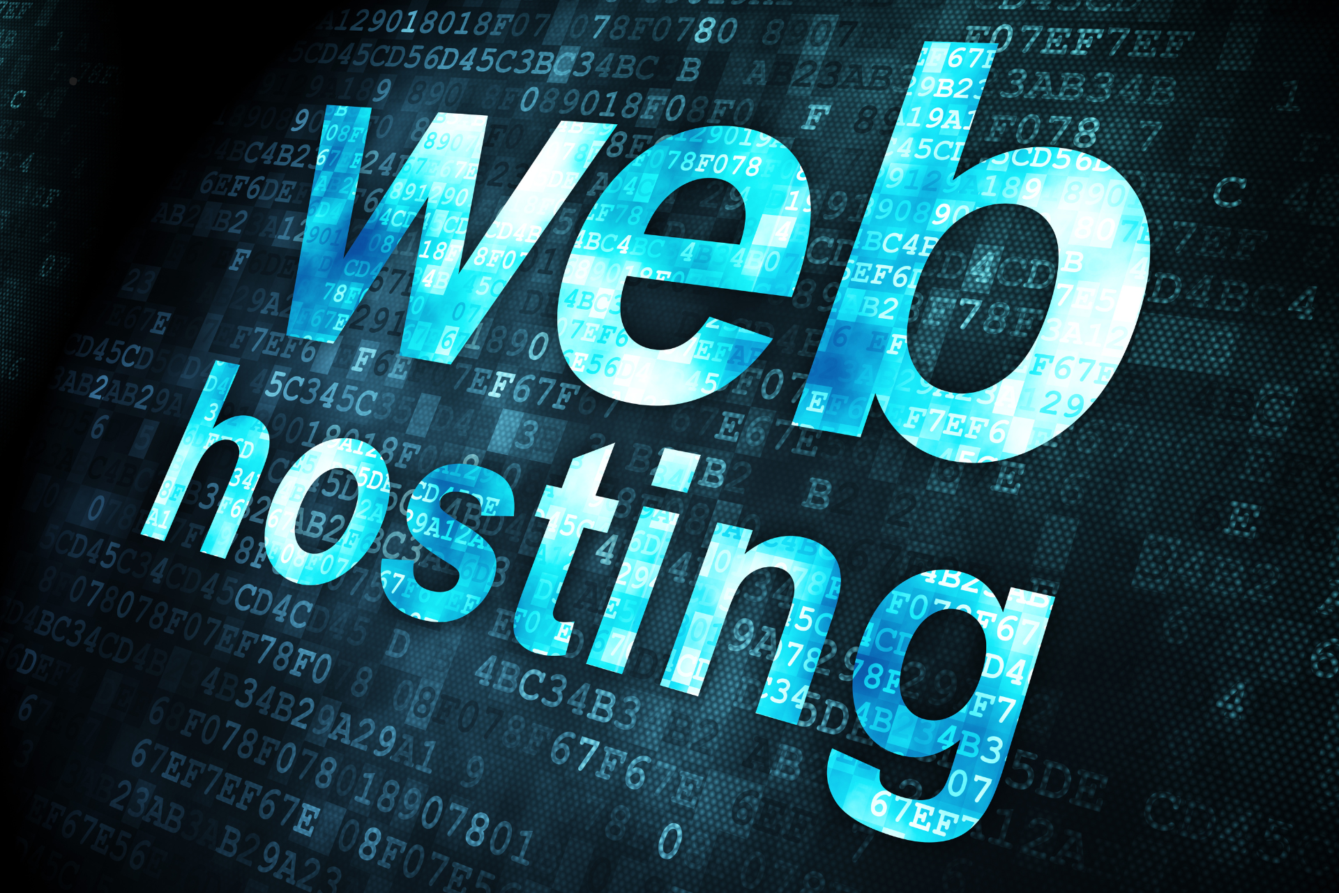 The word web hosting is on a black background