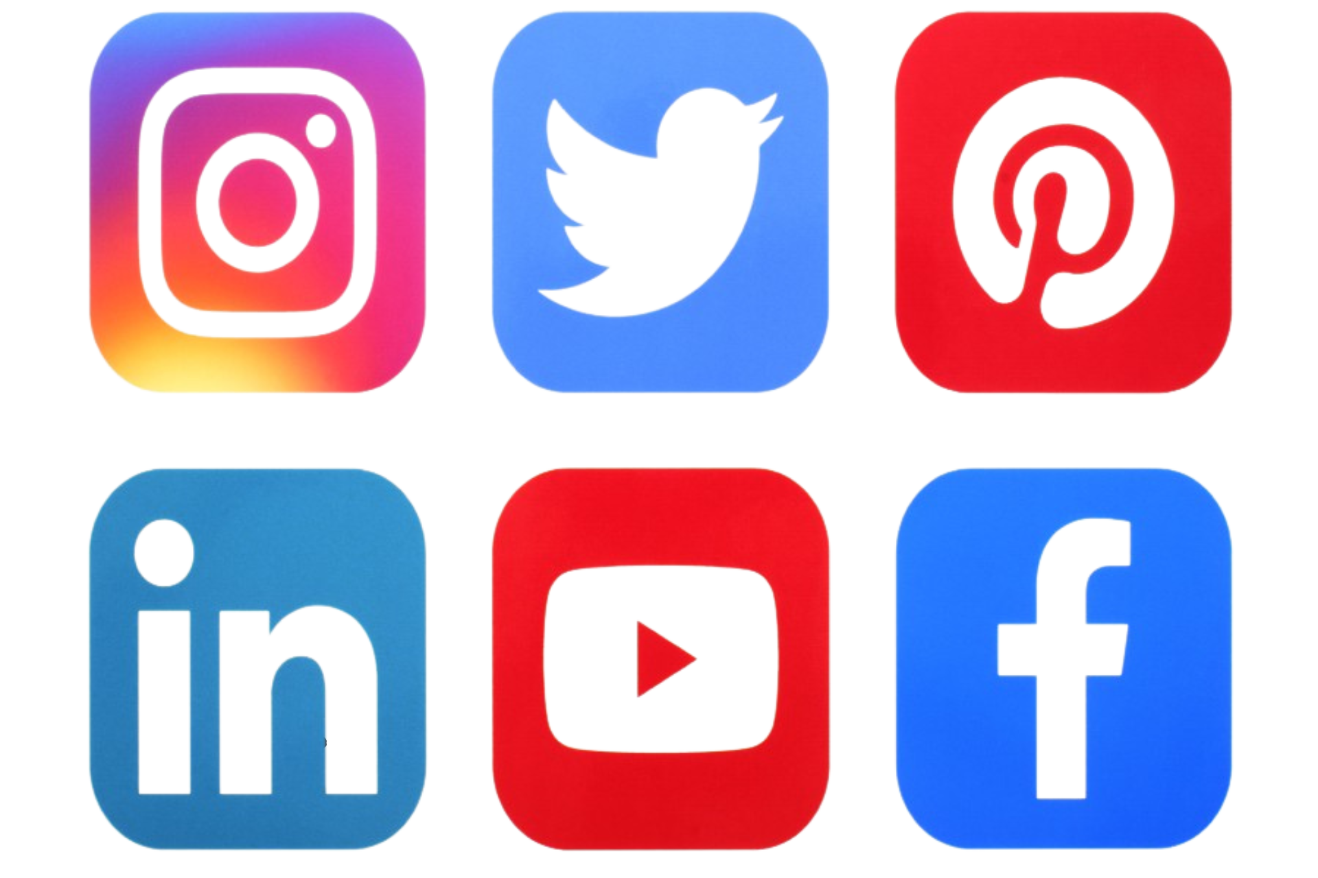 A set of social media icons on a white background.