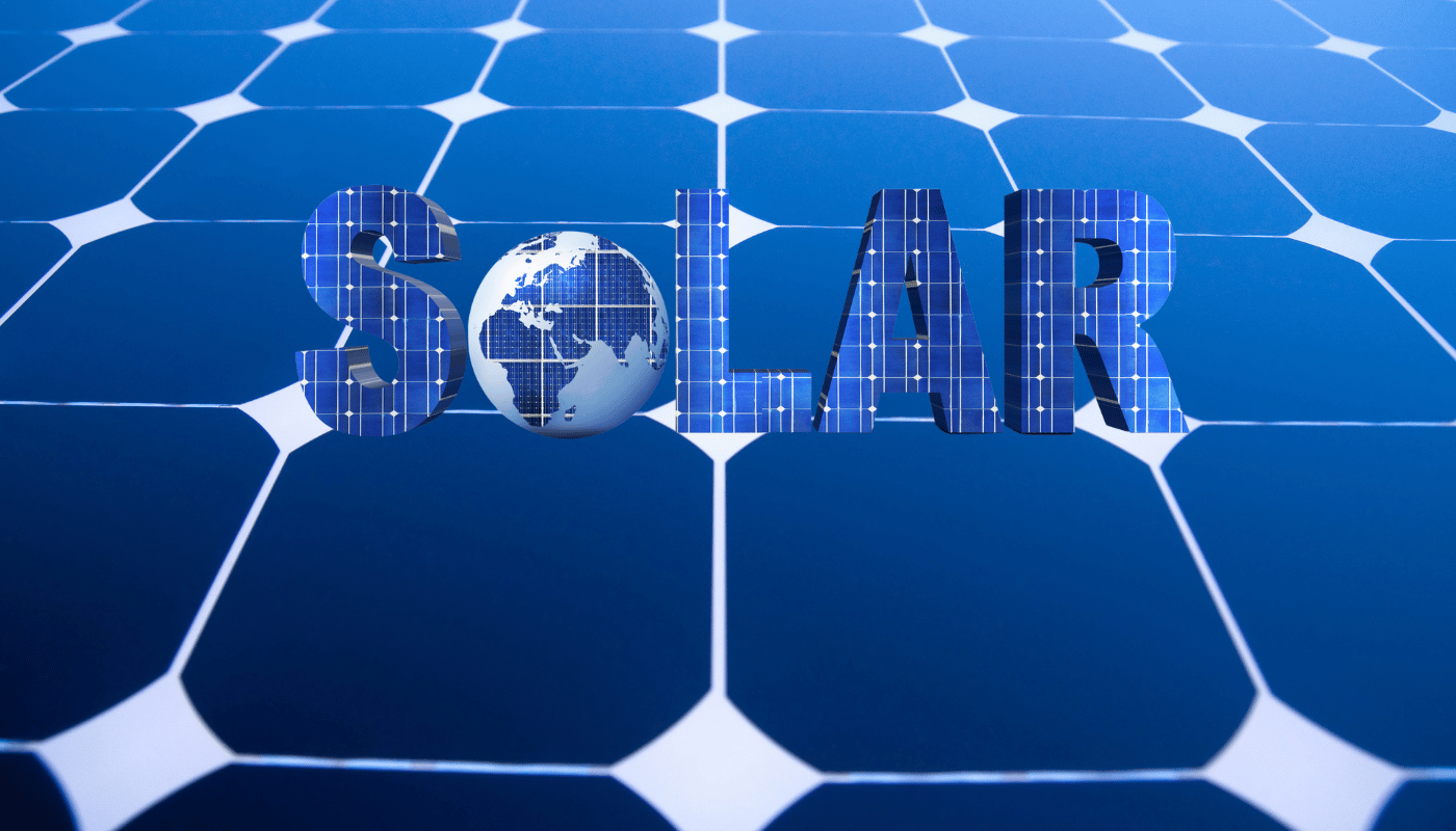 The word solar that is on a solar panel