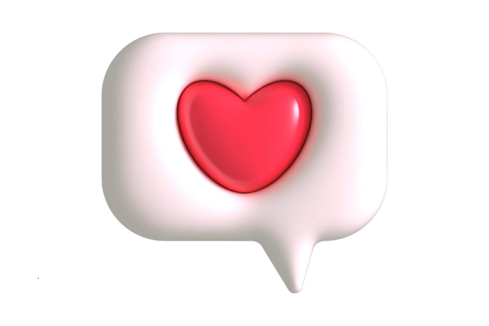 A white speech bubble with a red heart inside of it.