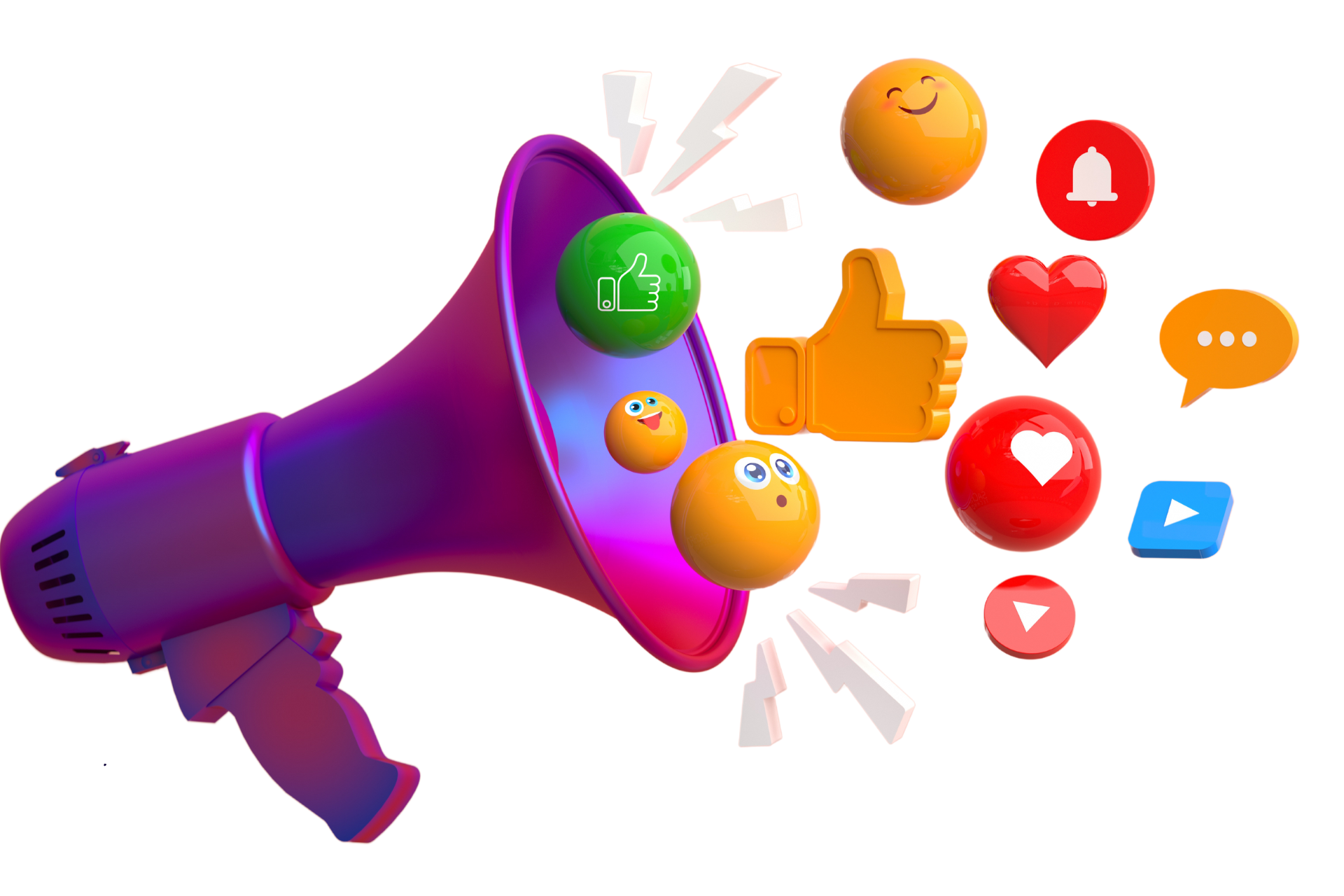 A megaphone with a bunch of social media icons coming out of it.