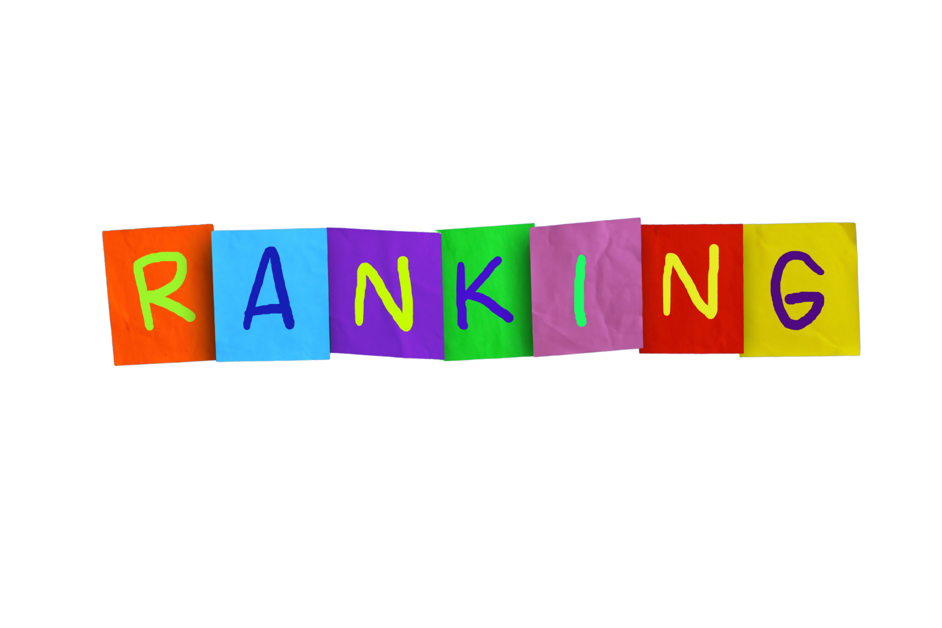 The word ranking is written in colorful blocks on a white background.