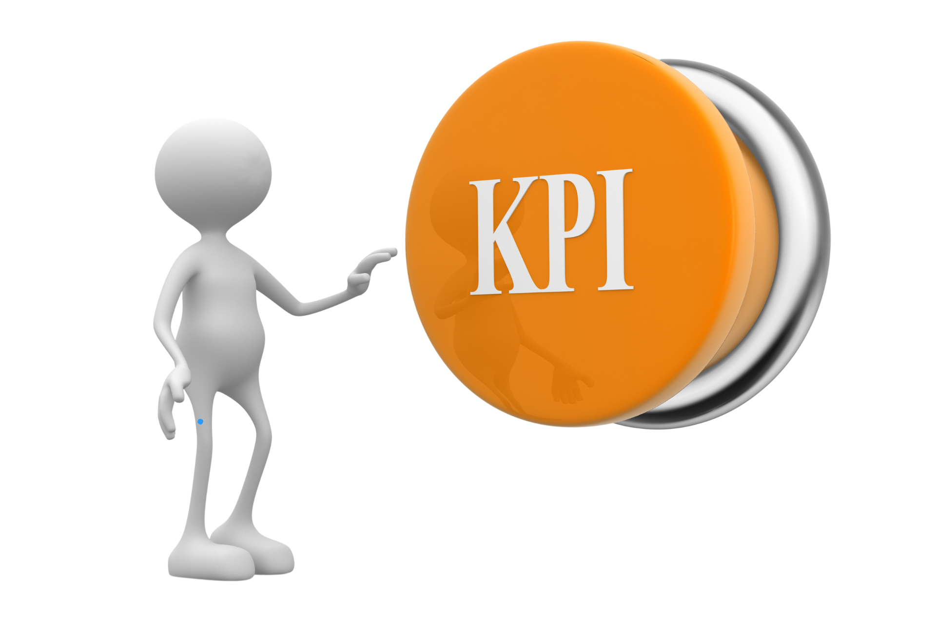 A 3d man points to an orange button that says kpi