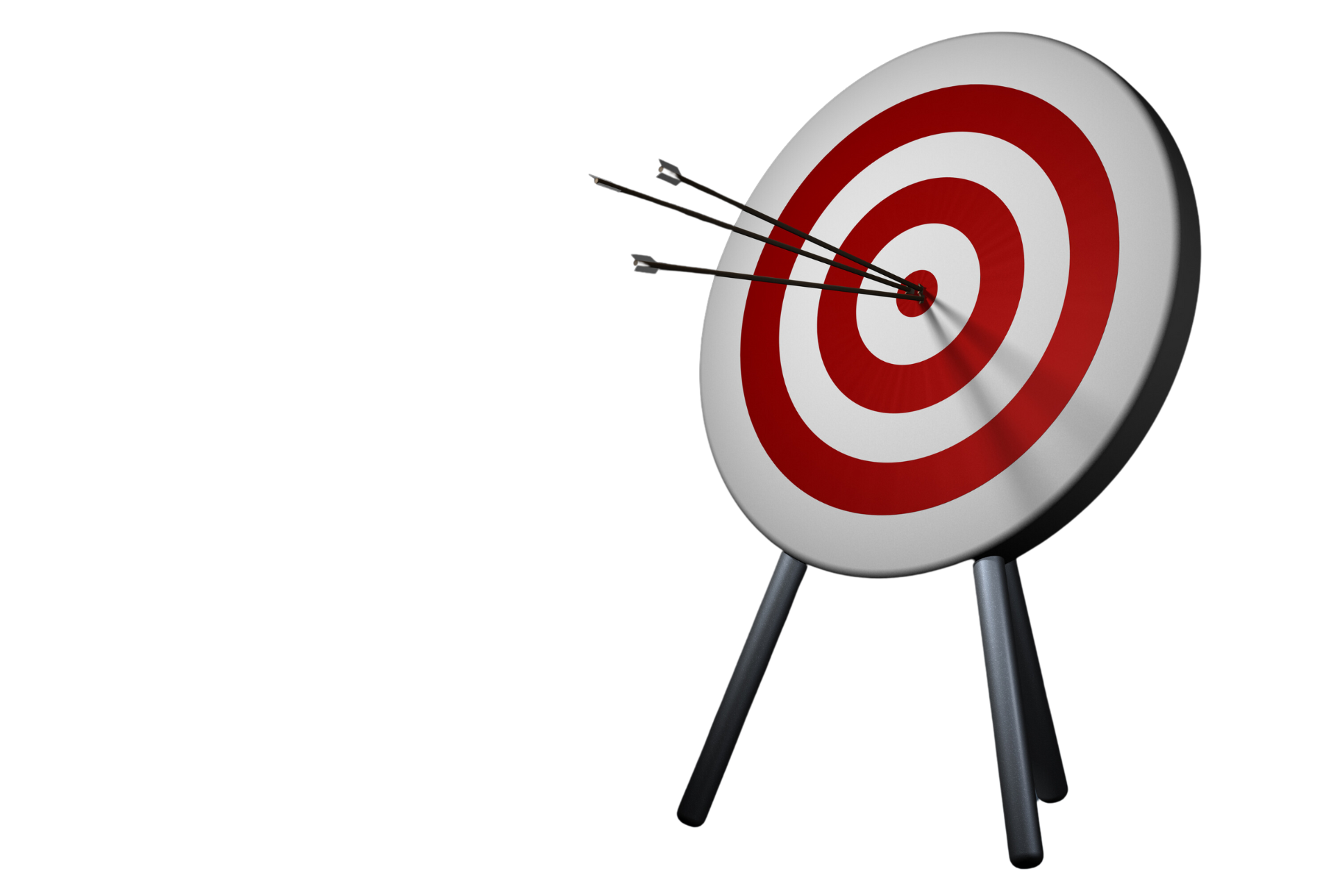 A red and white target with three arrows in the center