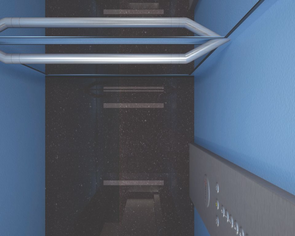 ascensore con pareti azzurre