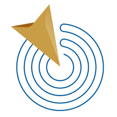 A compass pointing to the center of a spiral labyrinth.